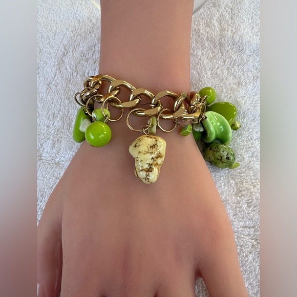 Chunky Chic Gold Tone Bracelet with Lime Green Charms - Picture 3 of 8
